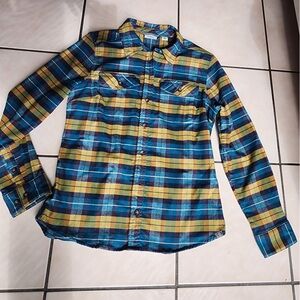 LL BEAN Womens Blue/ Yellow Plaid Flannel button down - size small